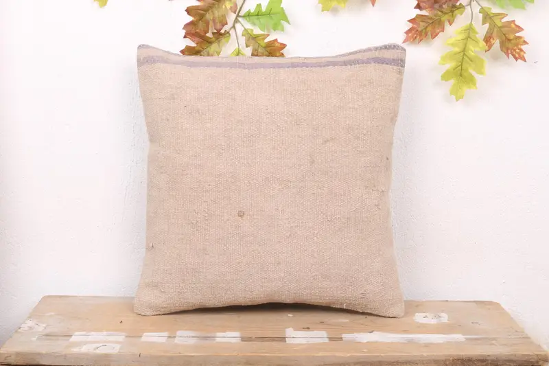 Beige & Bronze gestreiftes Wurfkissen, besticktes Vintage-Kissen