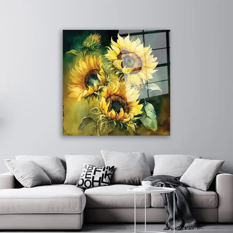 Modern Sunflower Yellow Printed Glass: Elegant Abstract Design