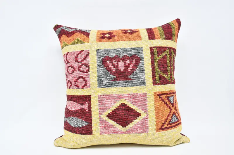 28x28 Blue Pillow Case, Turkish Pillow, Chair Pillow, Ethnical Kilim Rug Pillow, Floor Cushion Case, Home Decor Pillow, Pillow Sham - 1