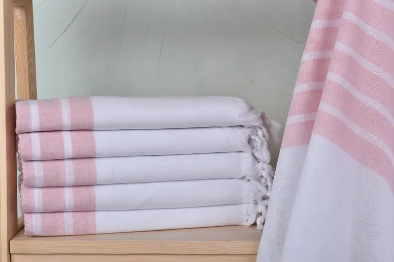 Personalized Pink Striped Towel, Organic Cotton/Linen, 40x71 Inches