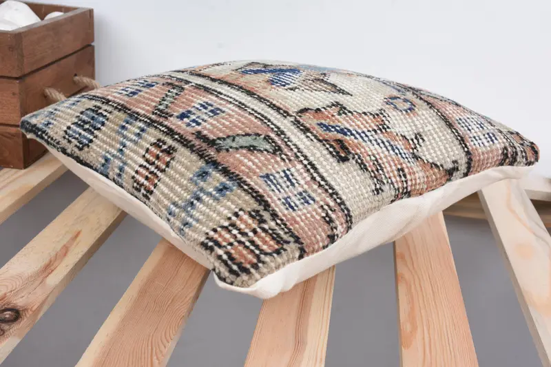 12x12 Beige Pillow, Tribal Cushion, Ethnical Kilim Rug Pillow, Handmade Kilim Cushion, Turkish Kilim Pillow, Tribal Pillow Case, Pillow Cover - 6