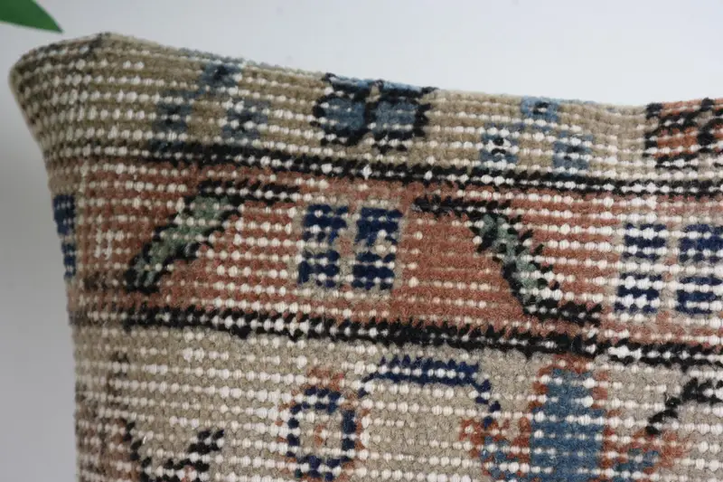 12x12 Beige Pillow, Tribal Cushion, Ethnical Kilim Rug Pillow, Handmade Kilim Cushion, Turkish Kilim Pillow, Tribal Pillow Case, Pillow Cover - 2