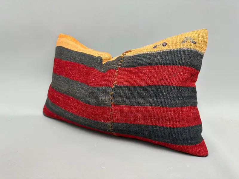 Interior Designer Pillow, Pillow, Cozy Throw Cushion, Ethnic Pillow Cover Pillow, Handmade Kilim Cushion, Gift Pillow, 12x20 Red Pillow Sham - 3