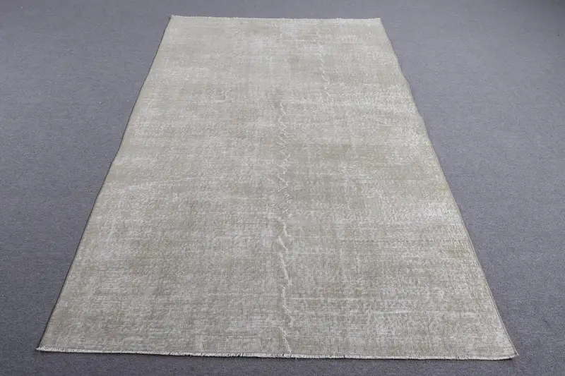 Vintage Oushak Halı 4.7x7.9 ft, Gri Beyaz Fas Yün Türk Halısı - 1
