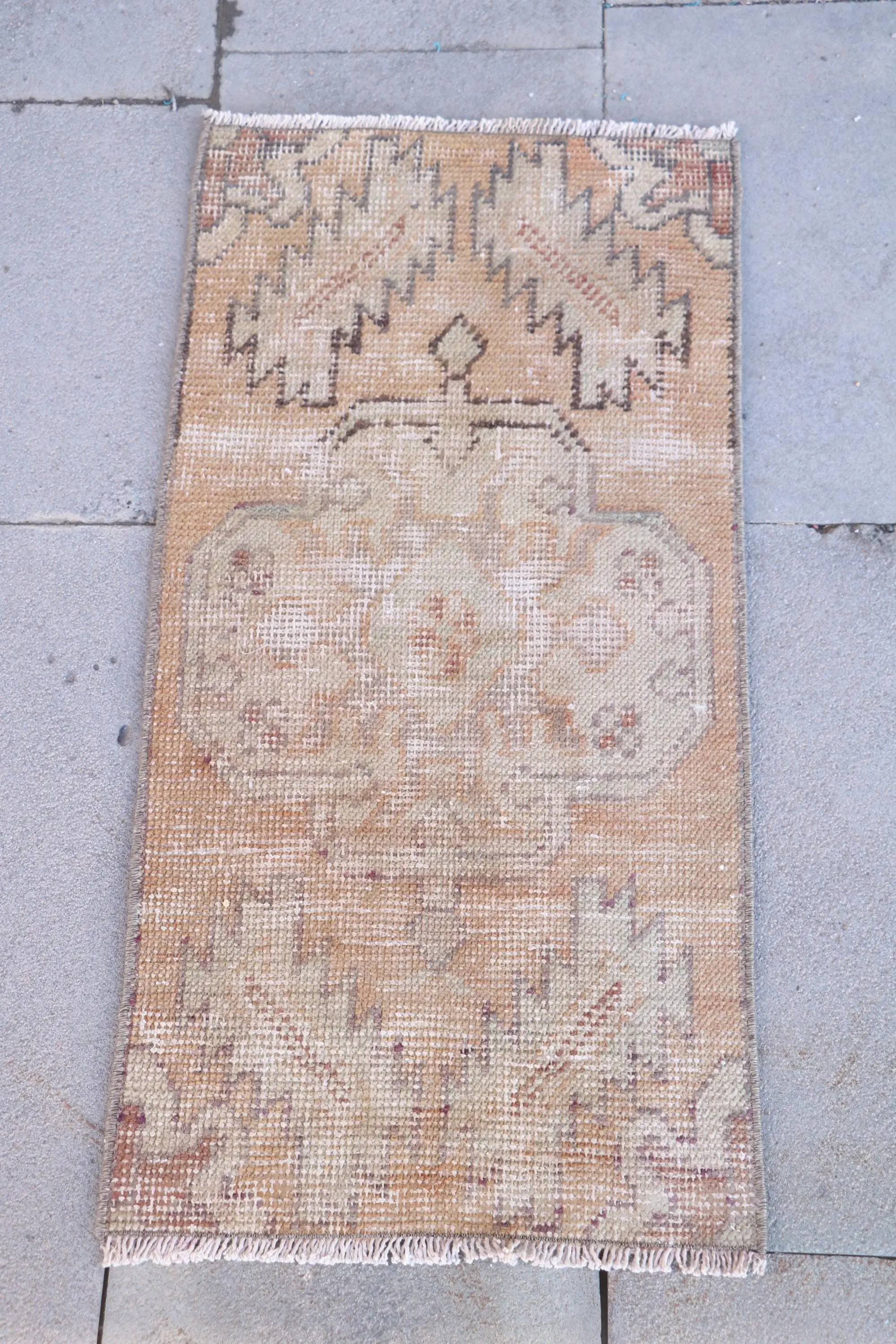 Turkish Rug 1.3x2.7 ft (41x83 cm), Brown Camouflage Vintage Rug - 1