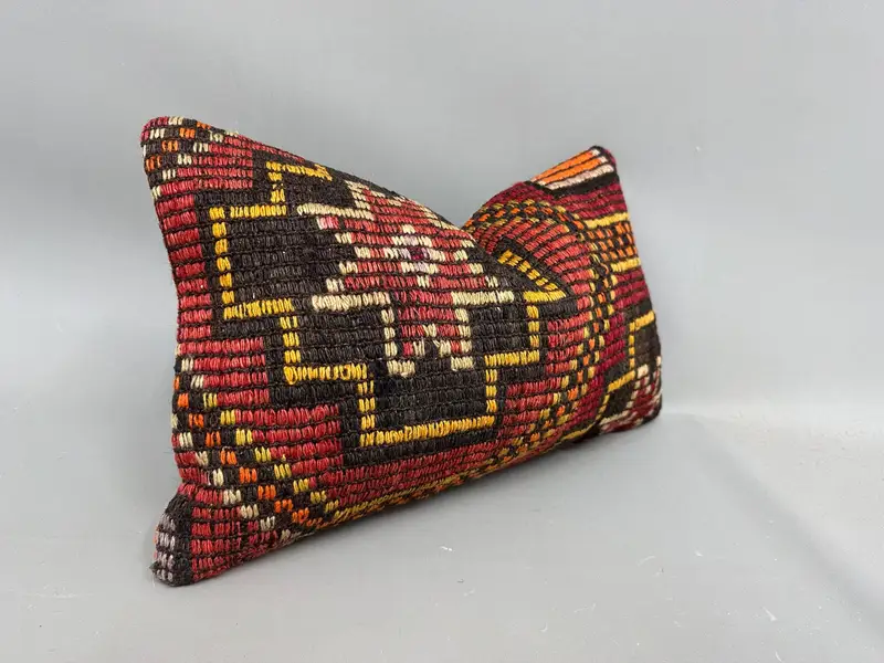 Pillow Case, Boho Pillow, Outdoor Cushion Case, Boho Chic Pillow, Kilim Cushion Sham, 12x20 Red Cushion Cover, Home Decor Pillow - 2