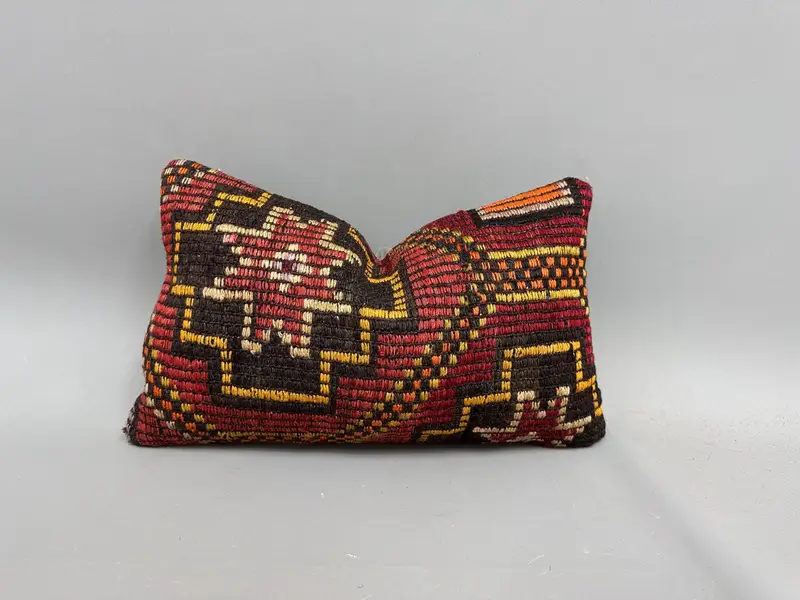 Pillow Case, Boho Pillow, Outdoor Cushion Case, Boho Chic Pillow, Kilim Cushion Sham, 12x20 Red Cushion Cover, Home Decor Pillow - 1