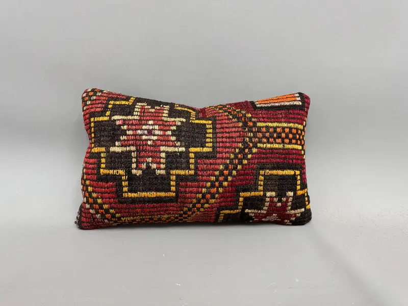 Pillow Case, Boho Pillow, Outdoor Cushion Case, Boho Chic Pillow, Kilim Cushion Sham, 12x20 Red Cushion Cover, Home Decor Pillow - 4