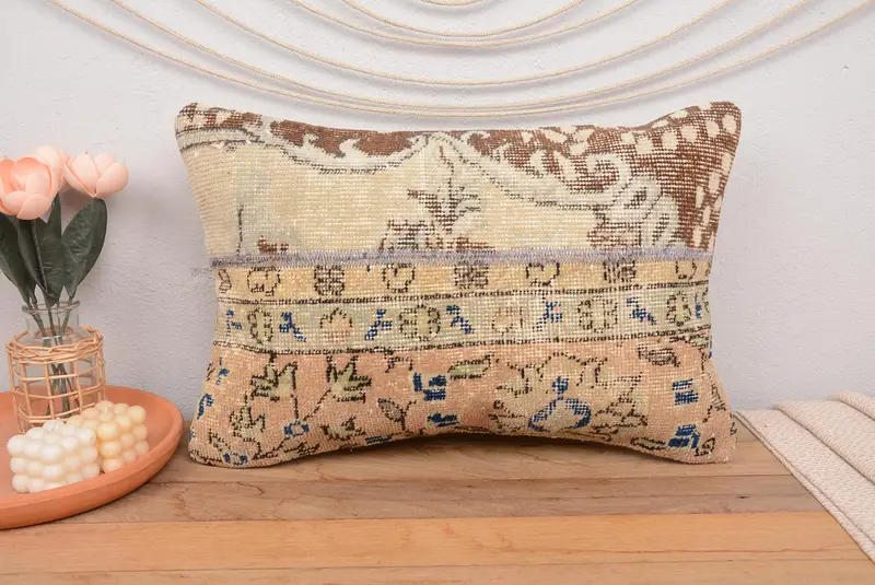 Brown & Beige Patchwork Pillow, 16x24 Inches Decorative Pillow - 2