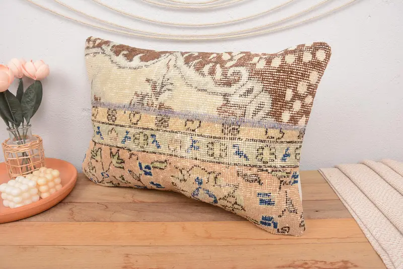 Brown & Beige Patchwork Pillow, 16x24 Inches Decorative Pillow - 4
