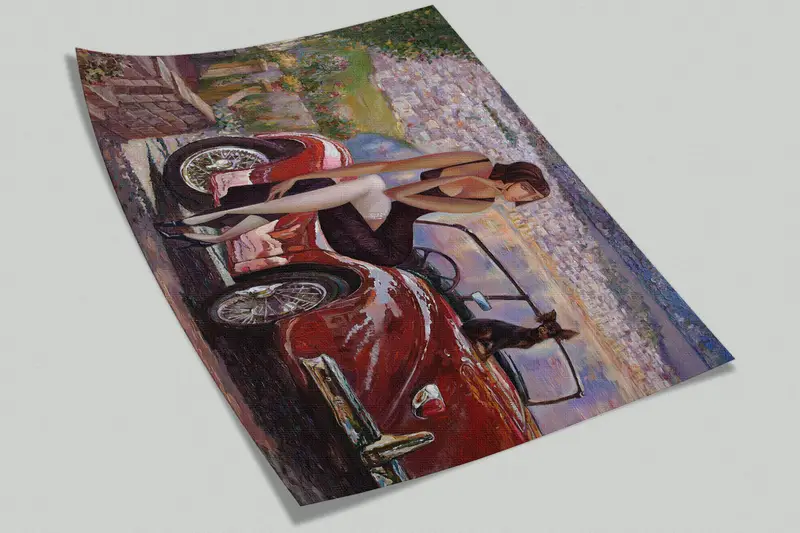 風景の壁紙、ガールウォールペーパー、車の壁の壁画、シーケープの壁紙、赤い車の壁画、女性の壁印刷、現代の壁紙、 - 8