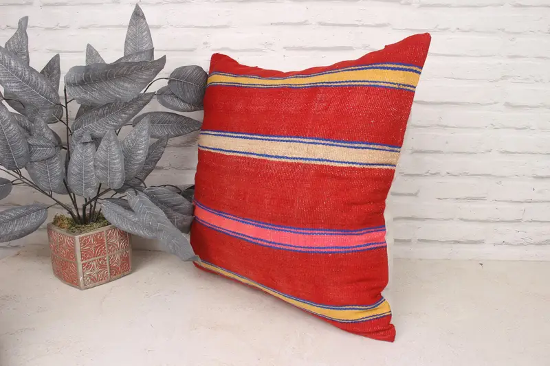 Sofa Bolster Pillow Sham, 20x20 Red Cushion, Vintage Kilim Throw Pillow, Cushion Case, Throw Kilim Pillow, Retro Cushion, Pillow for Sofa - 4