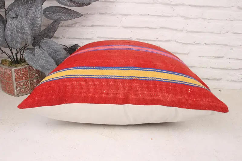 Sofa Bolster Pillow Sham, 20x20 Red Cushion, Vintage Kilim Throw Pillow, Cushion Case, Throw Kilim Pillow, Retro Cushion, Pillow for Sofa - 5