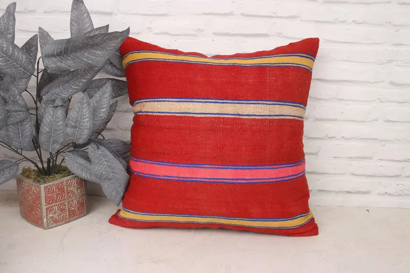 Sofa Bolster Pillow Sham, 20x20 Red Cushion, Vintage Kilim Throw Pillow, Cushion Case, Throw Kilim Pillow, Retro Cushion, Pillow for Sofa - 1