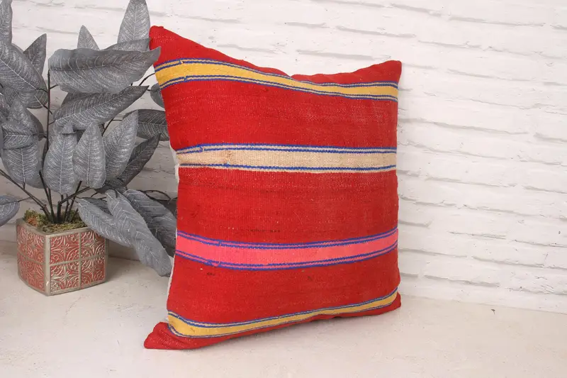 Sofa Bolster Pillow Sham, 20x20 Red Cushion, Vintage Kilim Throw Pillow, Cushion Case, Throw Kilim Pillow, Retro Cushion, Pillow for Sofa - 3