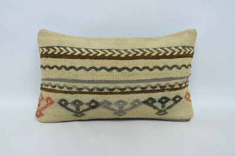 Patio Pillow, Cushion Cover, 12x20 Beige Pillow Cover, Handmade Throw Pillow Case, Gift Pillow, Home Decor Pillow, Kilim Cushion Sham - 1