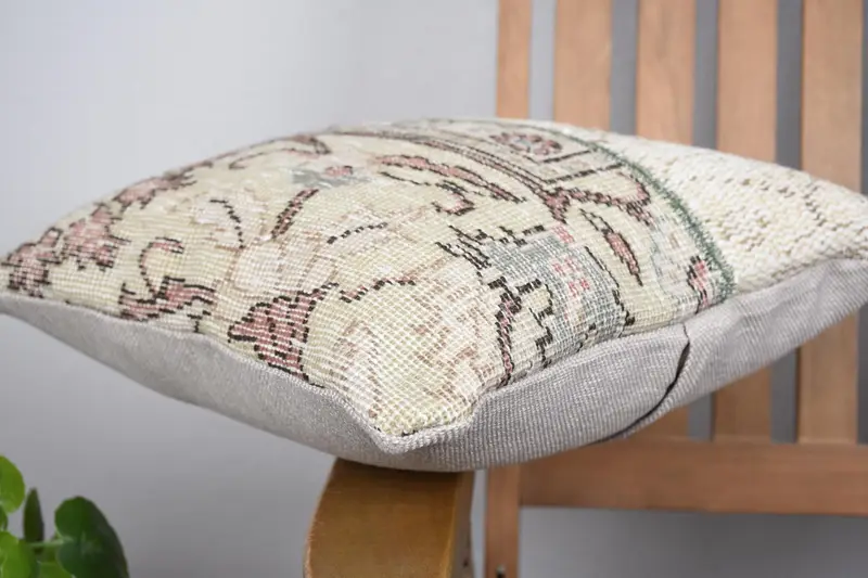 Throw Kilim Pillow, Cushion Cover, 14x14 Beige Pillow, Hippie Throw Pillow Sham, Pillow for Sofa, Turkish Pillow, Turkish Corner Pillow Case - 6