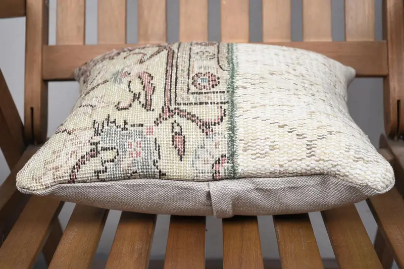 Throw Kilim Pillow, Cushion Cover, 14x14 Beige Pillow, Hippie Throw Pillow Sham, Pillow for Sofa, Turkish Pillow, Turkish Corner Pillow Case - 5