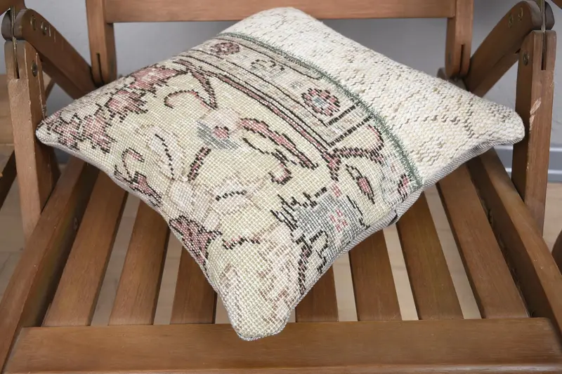 Throw Kilim Pillow, Cushion Cover, 14x14 Beige Pillow, Hippie Throw Pillow Sham, Pillow for Sofa, Turkish Pillow, Turkish Corner Pillow Case - 4