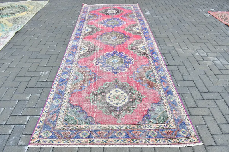 Vintage Teppich, Läufer 4,6x12,5 ft türkischer Teppich, rot gepunkteter Wollteppich - 1