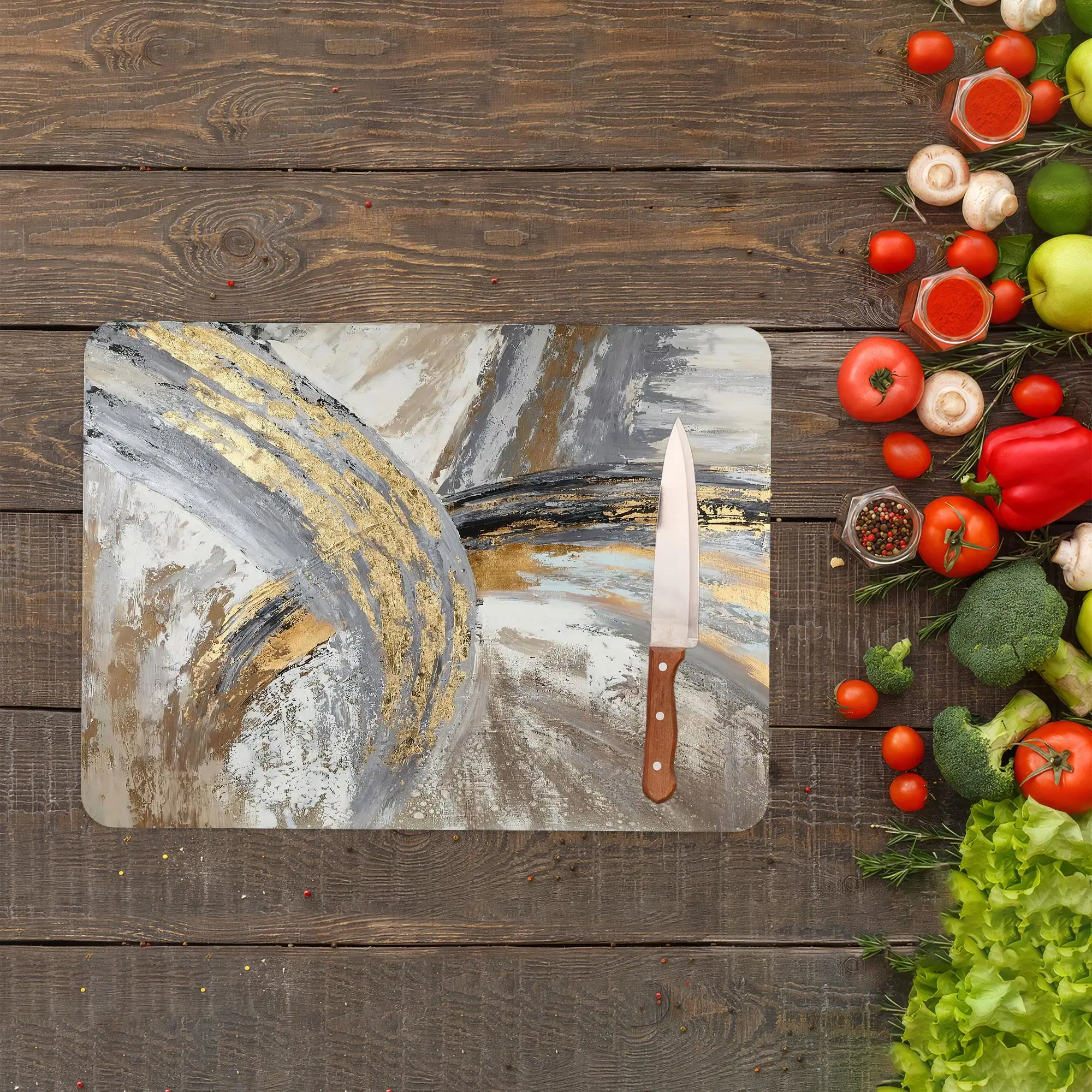 Golden Marble Glass Cutting Board, Contemporary Kitchen Essential - 1