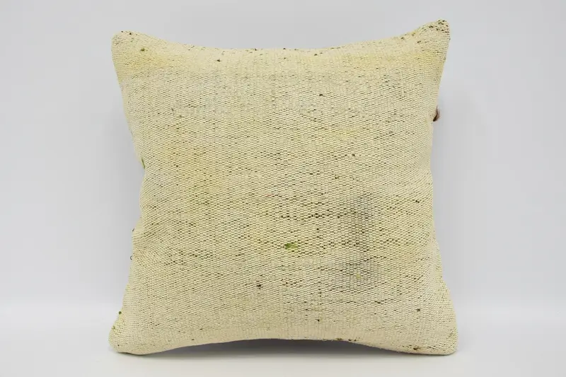 Square 16x16 inch Turkish Pillow Case, Antique Plaid Bed Beige Pillow Cover - 1