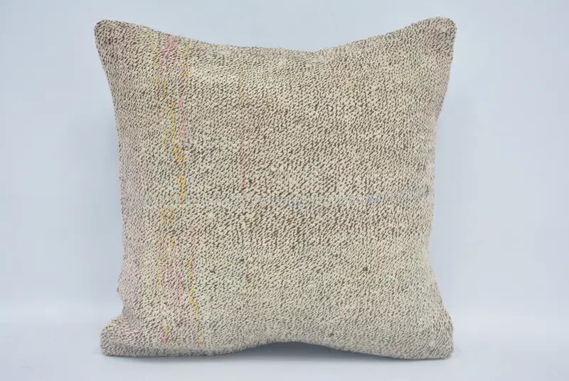 14x14 Beige Pillow Cover, Turkish Pillow, Interior Designer Pillow, Cushion Case, Pastel Cushion Cover, Ethnical Kilim Rug Pillow - 1