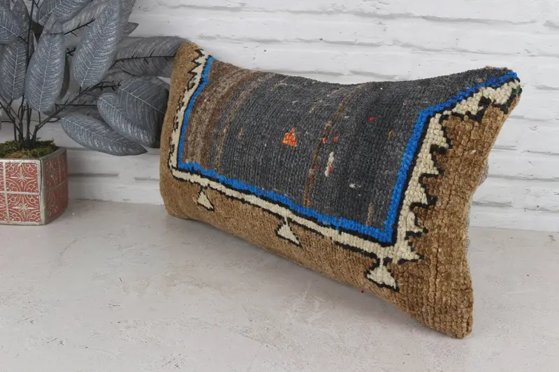 Pillow Cover, 12x24 Brown Pillow Sham, Handmade Kilim Cushion, Traditional Pillow, Pillow for Sofa, Ethnical Kilim Rug Pillow - 5