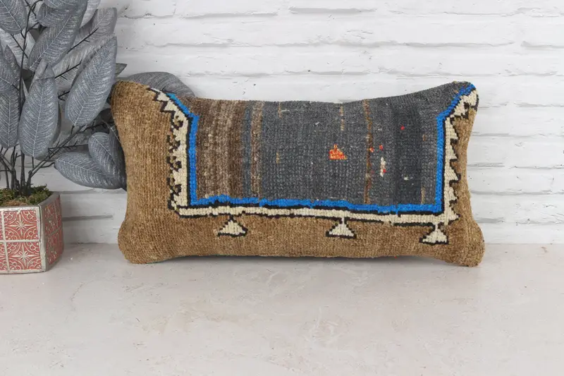 Pillow Cover, 12x24 Brown Pillow Sham, Handmade Kilim Cushion, Traditional Pillow, Pillow for Sofa, Ethnical Kilim Rug Pillow - 1