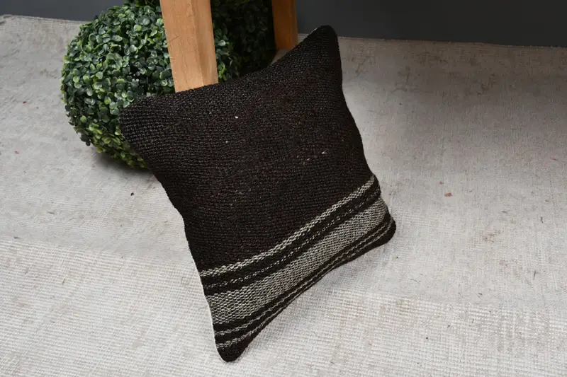 Cushion Case, 12x12 Brown Cushion Case, Comfy Throw Pillow Cover, Vintage Kilim Pillow, Kilim Cushion Sham, Boho Pillow, Turkish Corner Cushion Case - 7