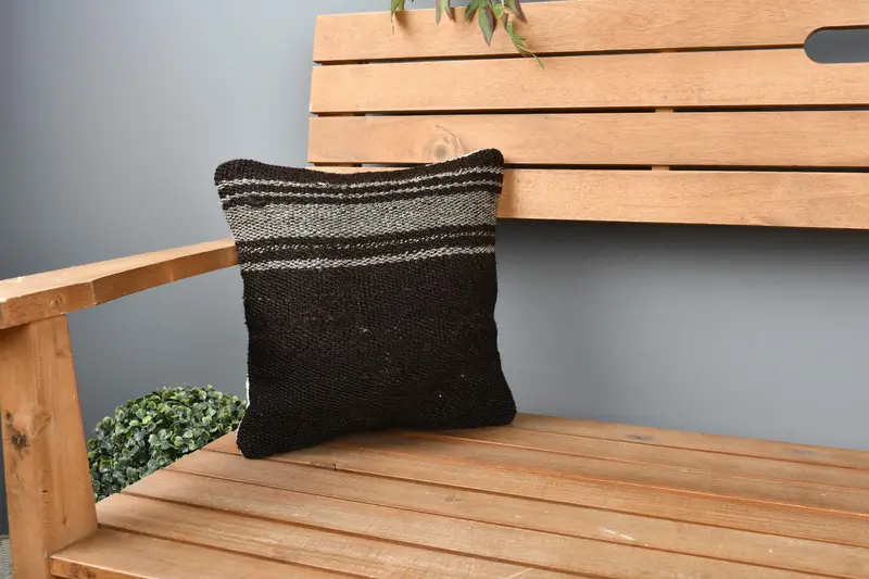 Cushion Case, 12x12 Brown Cushion Case, Comfy Throw Pillow Cover, Vintage Kilim Pillow, Kilim Cushion Sham, Boho Pillow, Turkish Corner Cushion Case - 1