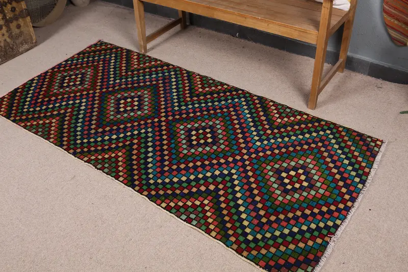 レインボーイカットラグ、3.1x6.6フィートの鮮やかな装飾