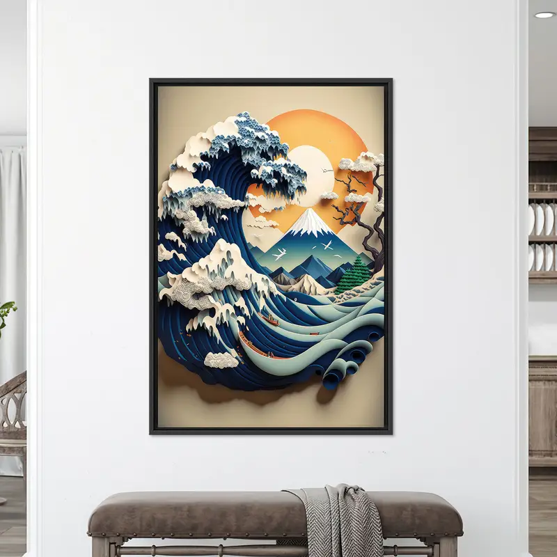 Elegant Hokusai Wave Printed Canvas - Japanese Seascape Art