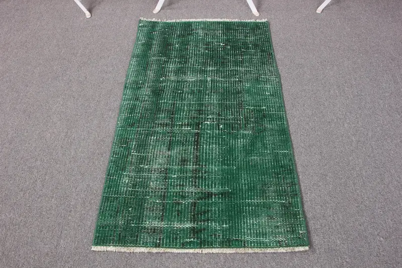 Handmade Green Rug, 1,7x3,1 ft Solid with Variations