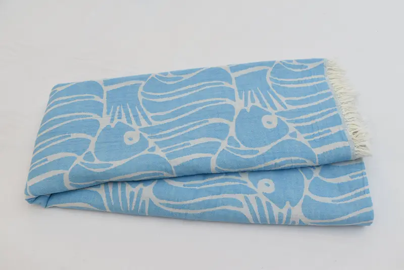 Throw Blanket, Personalised Gift, 108x104 Cotton Fish Design Towel, Bachelorette Party Favors, Boho Throw Blankets, Wedding Hand Made Gift - 3