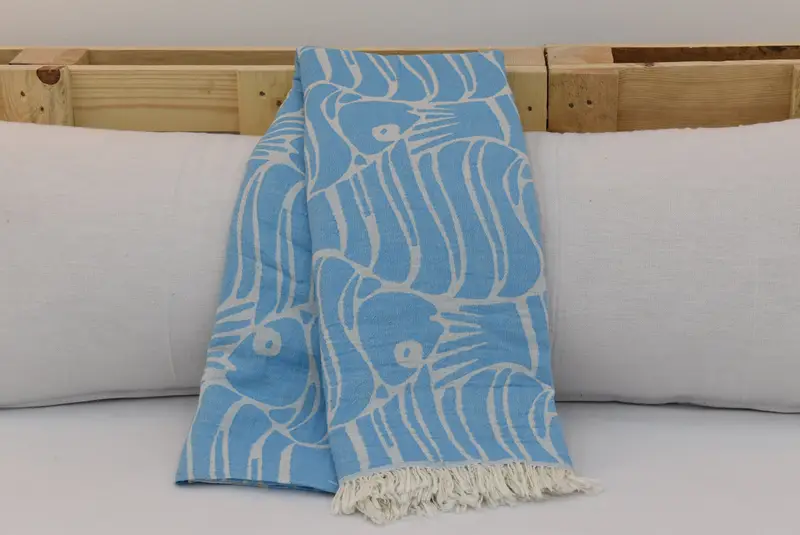 Throw Blanket, Personalised Gift, 108x104 Cotton Fish Design Towel, Bachelorette Party Favors, Boho Throw Blankets, Wedding Hand Made Gift - 4