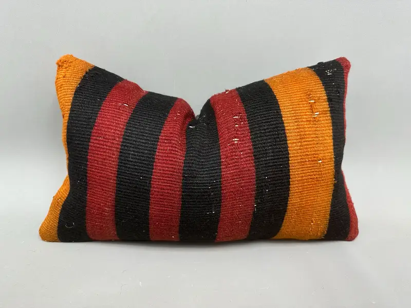 Boho Pillow, Home Decor Pillow, Rustic Pillow Cover, Pillow Cover, Traditional Cushion, Kilim Cushion Sham, 12x20 Orange Cushion - 1