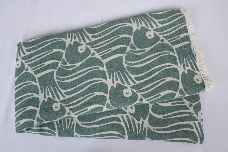 Decorative Blanket, Shower Curtain, Best Friend Wedding Gift, Throw Blanket, Home Decor Gifts, Bachelorette Gifts, 104x104 Cotton Fish Design Towel - 4