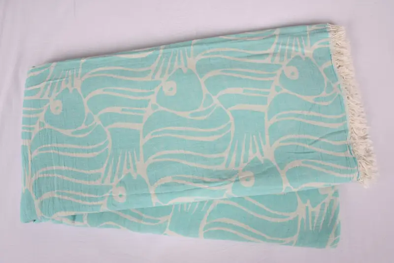Decorative Blanket, Shower Curtain, Best Friend Wedding Gift, Throw Blanket, Home Decor Gifts, Bachelorette Gifts, 104x104 Cotton Fish Design Towel - 3