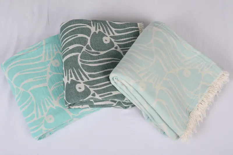 Decorative Blanket, Shower Curtain, Best Friend Wedding Gift, Throw Blanket, Home Decor Gifts, Bachelorette Gifts, 104x104 Cotton Fish Design Towel - 1