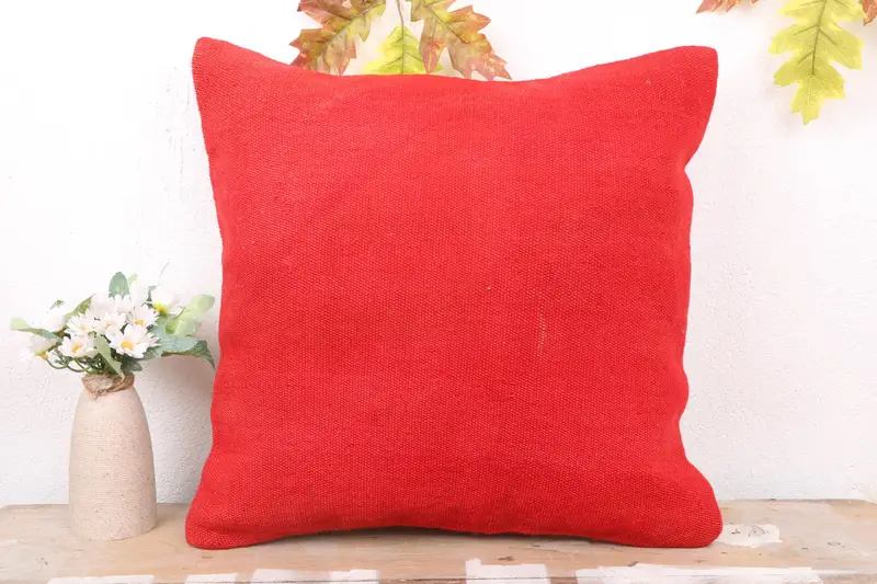 Nomadic Cushion Case, Turkish Pillow, Antique Pillows, Ethnical Kilim Rug Pillow, 18x18 Red Pillow Sham, Pillow Sham, Floor Cushion - 2