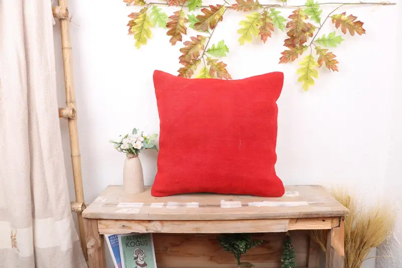 Nomadic Cushion Case, Turkish Pillow, Antique Pillows, Ethnical Kilim Rug Pillow, 18x18 Red Pillow Sham, Pillow Sham, Floor Cushion - 1