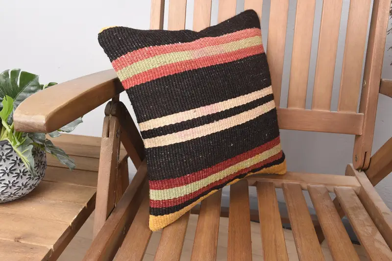 Interior Designer Pillow, 14x14 Brown Pillow, Home Decor Pillow, Pillow Cover, Ethnical Kilim Rug Pillow, Handwoven Pillow Cover Pillow Cover - 2