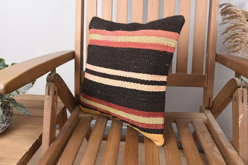 Interior Designer Pillow, 14x14 Brown Pillow, Home Decor Pillow, Pillow Cover, Ethnical Kilim Rug Pillow, Handwoven Pillow Cover Pillow Cover - 3