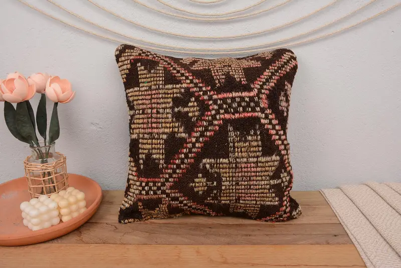 Vintage Kilim Pillow, Cushion Cover, Rustic Pillow Cover, Car Cushion Case, Art Deco Cushion, Turkish Kilim Pillow, 18x18 Pink Pillow, Gift Pillow - 2