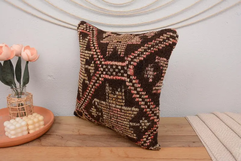 Vintage Kilim Pillow, Cushion Cover, Rustic Pillow Cover, Car Cushion Case, Art Deco Cushion, Turkish Kilim Pillow, 18x18 Pink Pillow, Gift Pillow - 4