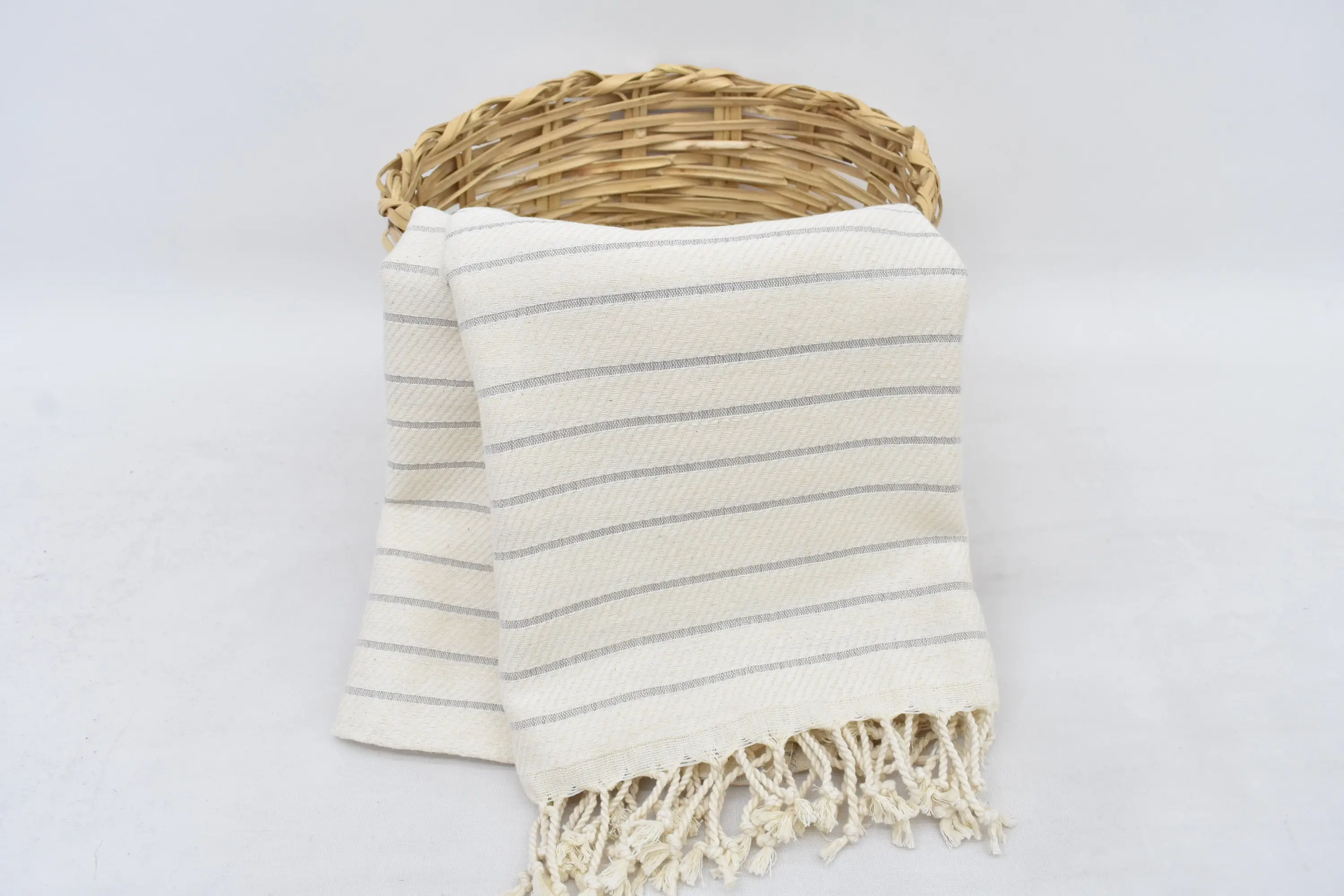 Oversized Beach Towel, 70x40 Inches, White Herringbone, Turkish Cotton - 1
