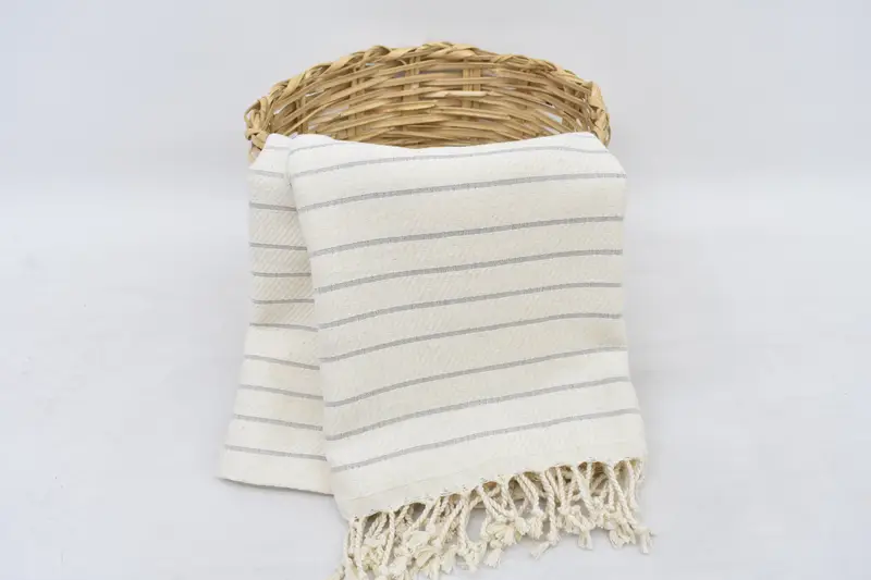 Oversized Beach Towel, 70x40 Inches, White Herringbone, Turkish Cotton