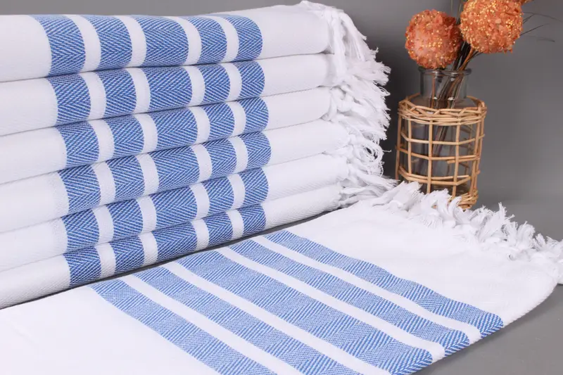 Beach Towel Monogrammed Organic Cotton Sax Blue Chevron, 36x67 Inches