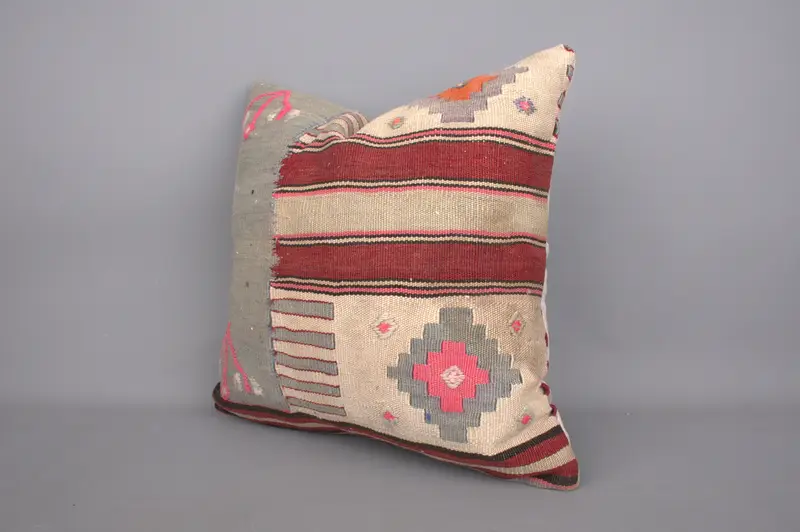 Cushion, Interior Designer Pillow, Armchair Pillow Sham, 20x20 Red Pillow Cover, Vintage Pillow, Antique Pillows, Retro Throw Cushion Cover - 3